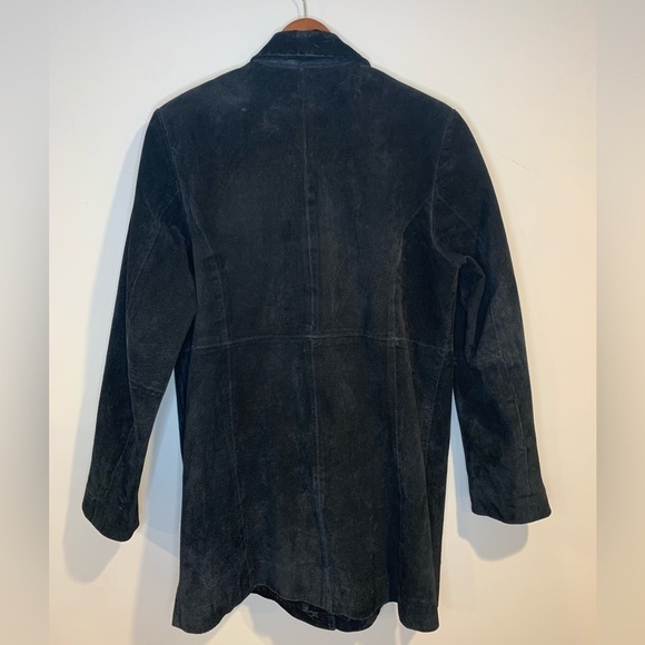 (r)elativity Vintage 90s Genuine Suede Black Leather Mid Length Button Down Coat - Picture 5 of 10